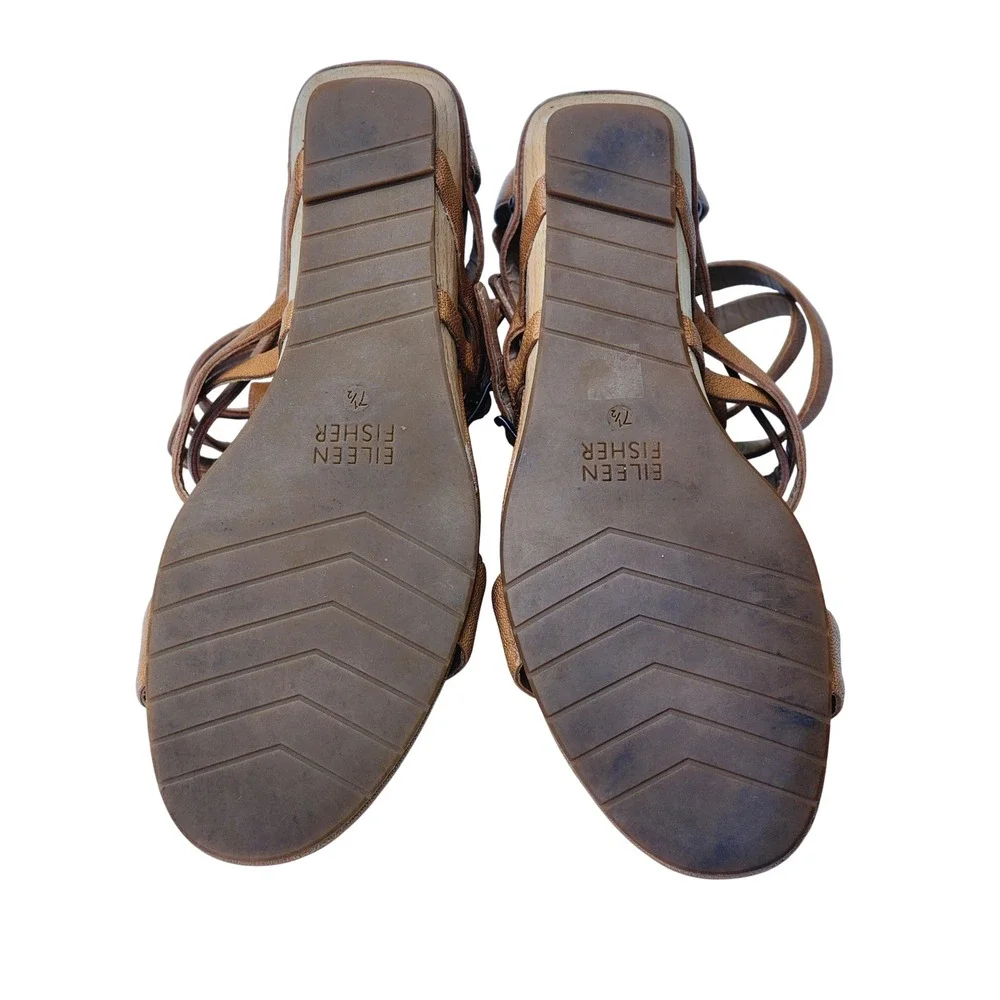 Eileen Fisher Echo Womens Brown Tan Leather Gladiator Wedge Sandals Size 7.5